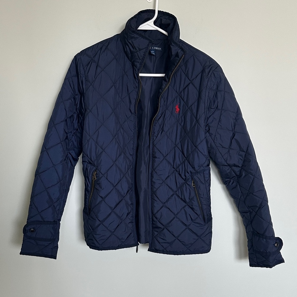 Ralph Lauren Navy Quilted Jacket with Red Polo Logo
